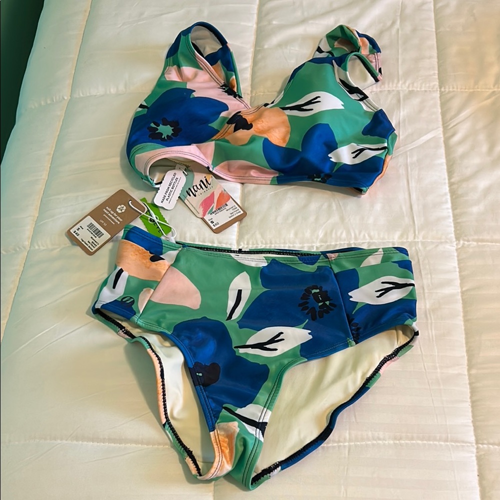 Floral Bikini Set in Green and Blue